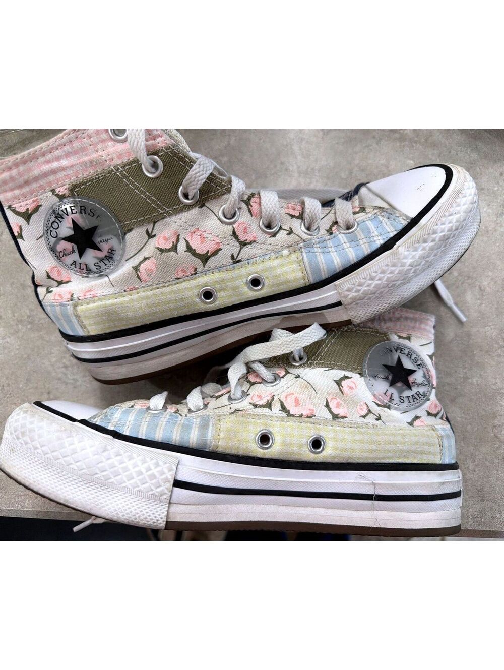 Converse Chuck Taylor All Star Kid High Top Floral Patchwork Canvas Lace Up Sz 3